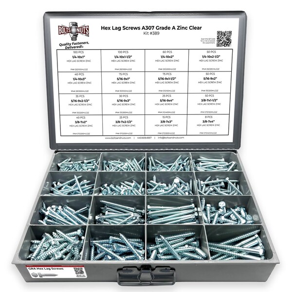 Boltsandnuts.Com Hex Lag Screws A307 Grade A Zinc Clear -779 PCS Assortment Kit #389 - main
